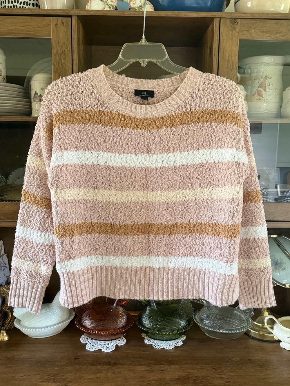 I.N. San Francisco Pastel Striped Textured Boucle Knit Sweater - Size M